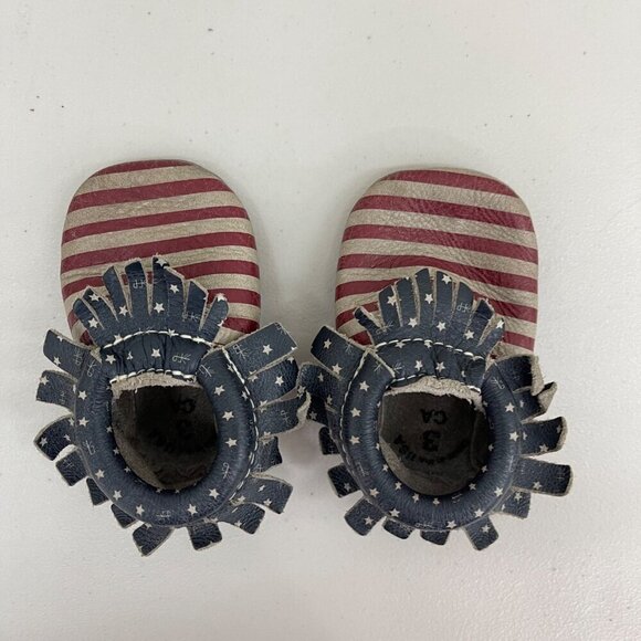 Freshly Picked Born in the USA American Flag Leather Moccasins Shoes Baby size 3 - Picture 5 of 9